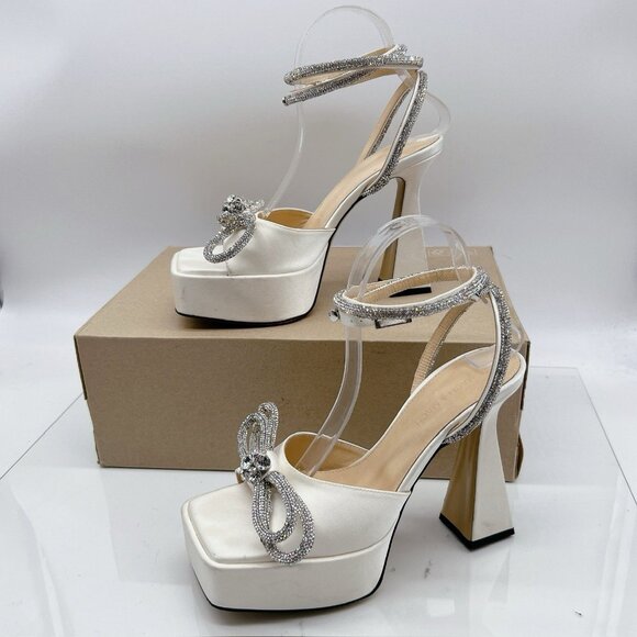 Mach & Mach Wedding Platform Double Bow 140 Silk Ankle-Strap Sandals EU 39 US 9 - Picture 4 of 13